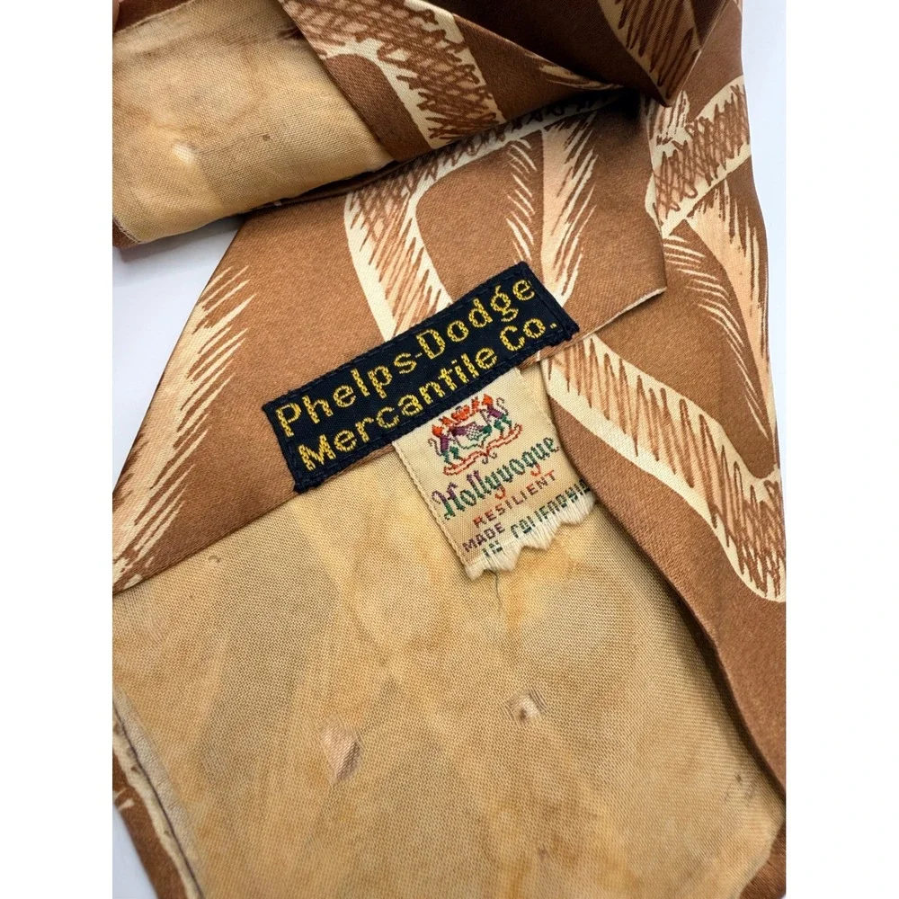Vintage Hollyvogue Phelps-Dodge Brown Geometric Tie Made in California